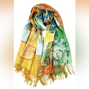Plum Feathers Reversible Art Scarf – Sunflowers Inspired | Cashmere Feel Shawl